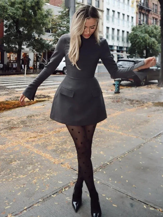 Tossy Patchwork Long Sleeve Fashion Mini Dress For Women High Waist Fashion Patchwork Streetwear Female Elegant Slim Dress 2023