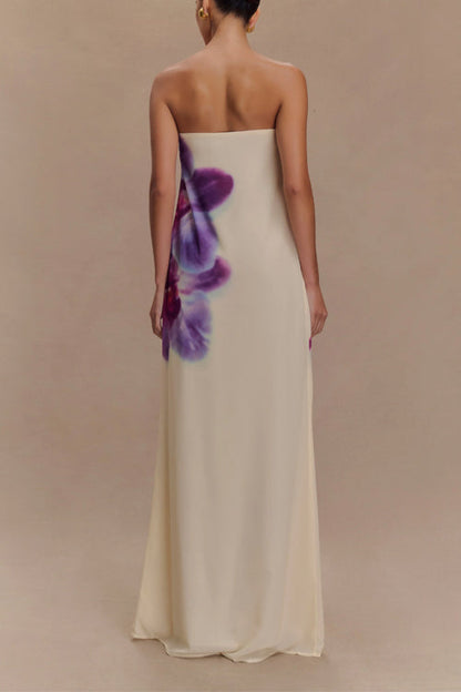 Elegant Strapless Floral Print Maxi Dress