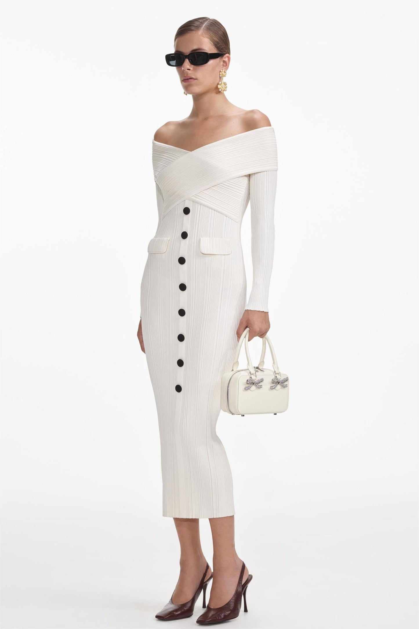 Knit Off-Shoulder Bottom Midi Dress