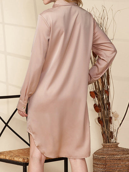 High-Low Long Sleeves Asymmetric Buttoned Pockets Sequined Lapel Mini Dresses Shirt Dress