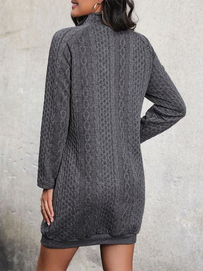 Sweater Dress Stand Collar Long Sleeves Cable Knitted Mini Dresses