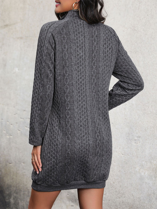 Sweater Dress Stand Collar Long Sleeves Cable Knitted Mini Dresses