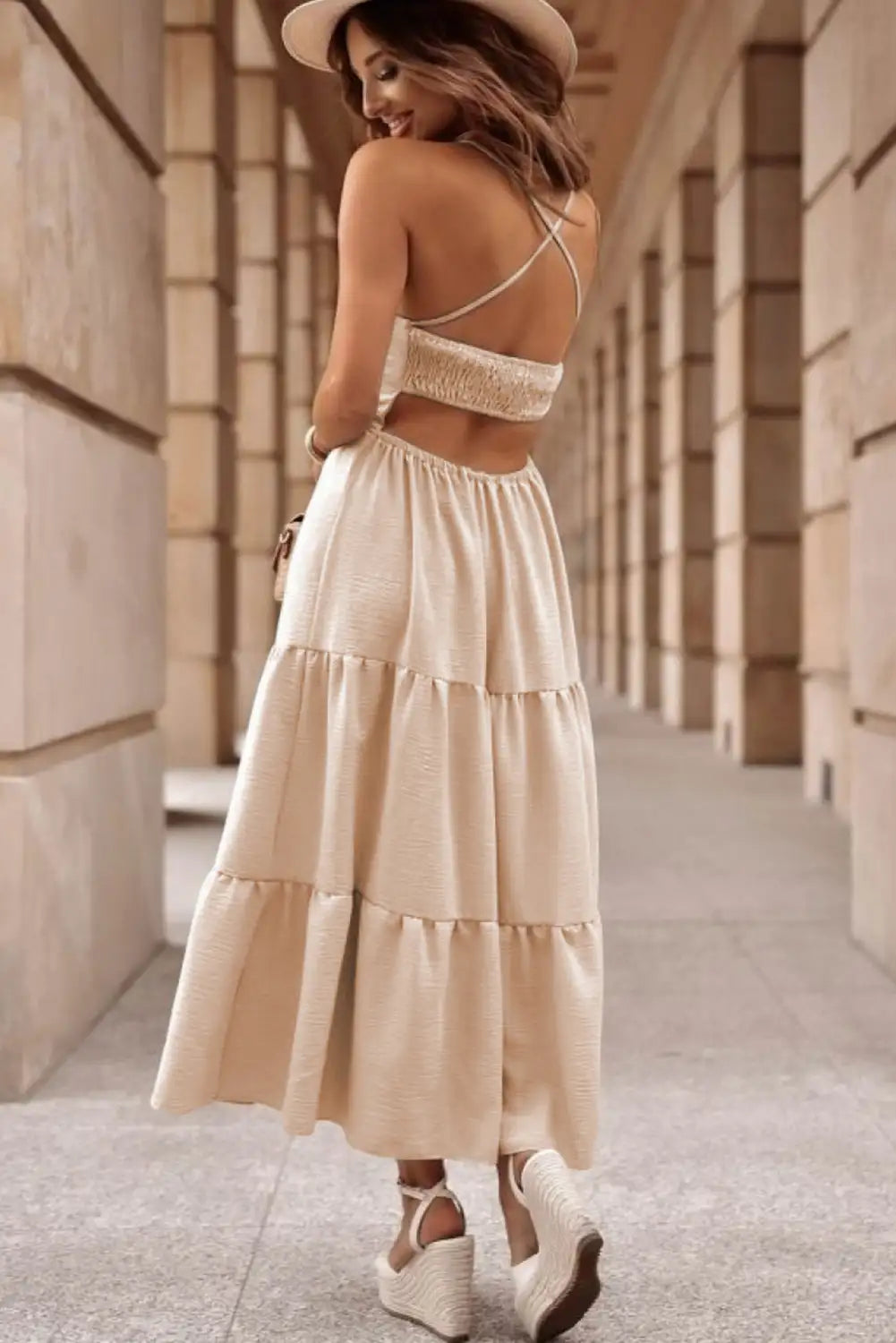 oatmeal backless maxi dress