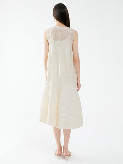 Summer Dress Sleeveless Patchwork Designed Neckline Midi Dress