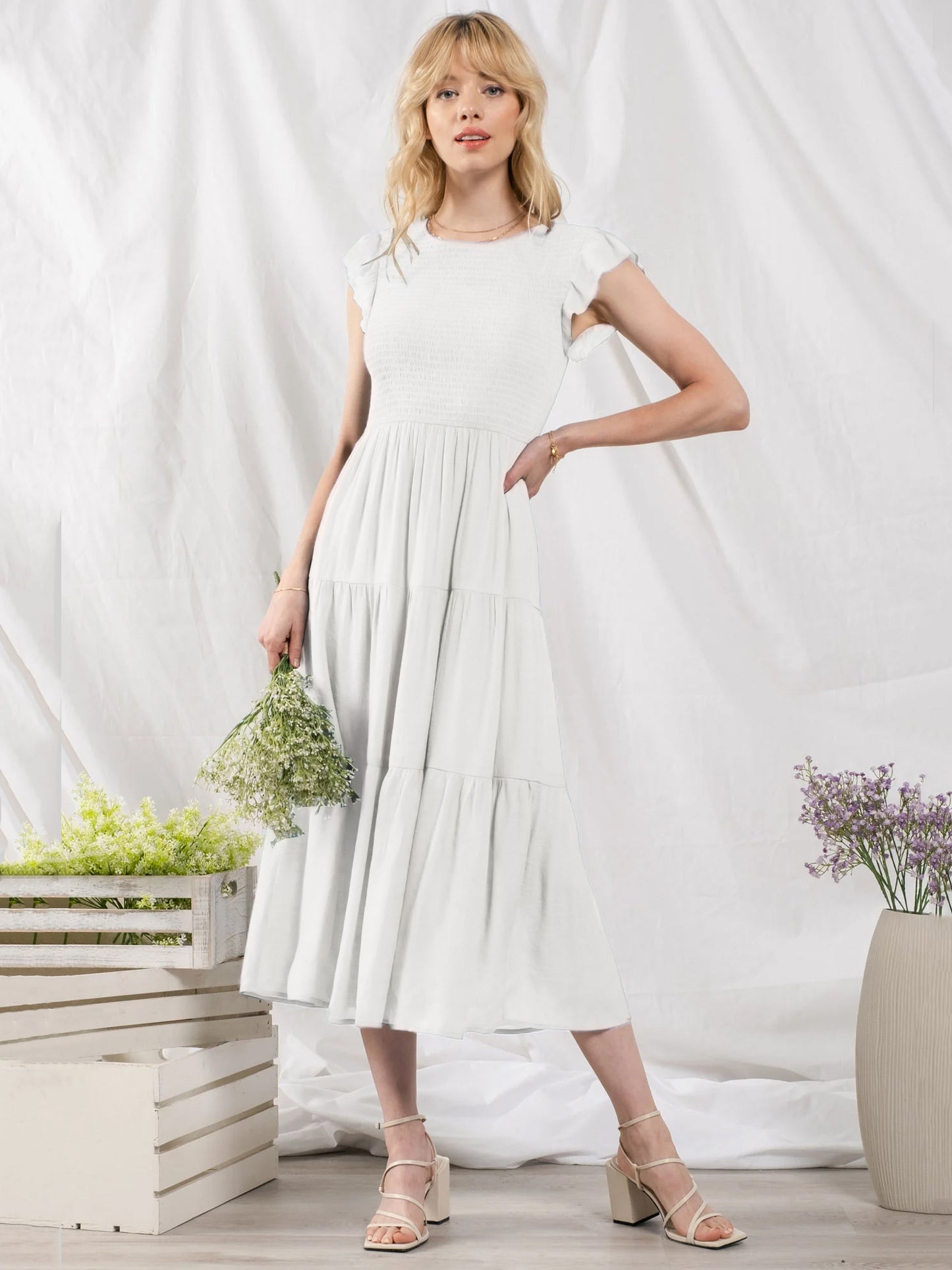Party Dress Cotton Blend Casual Jewel Neck Short Sleeves Summer Midi Dress