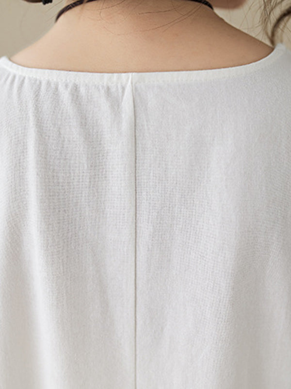 Loose Sleeveless Solid Color Round-Neck Midi Dresses