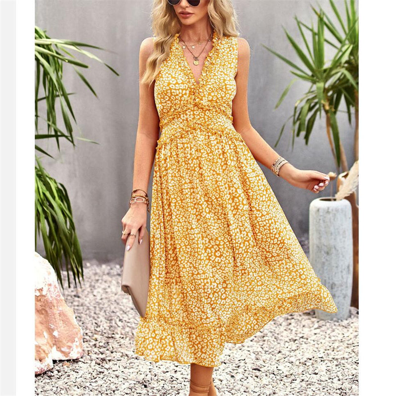 Floral Print V-Neck Sleeveless Maxi Dress in Various Colors