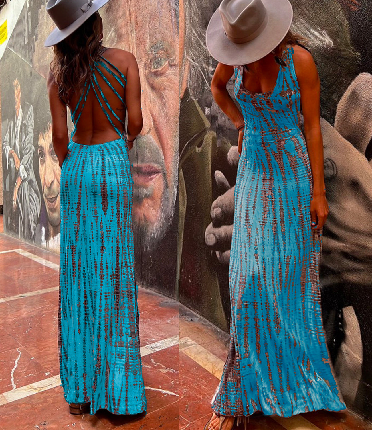 Criss Cross Open Back Tie Dye Maxi Dress(6 Colors Available)