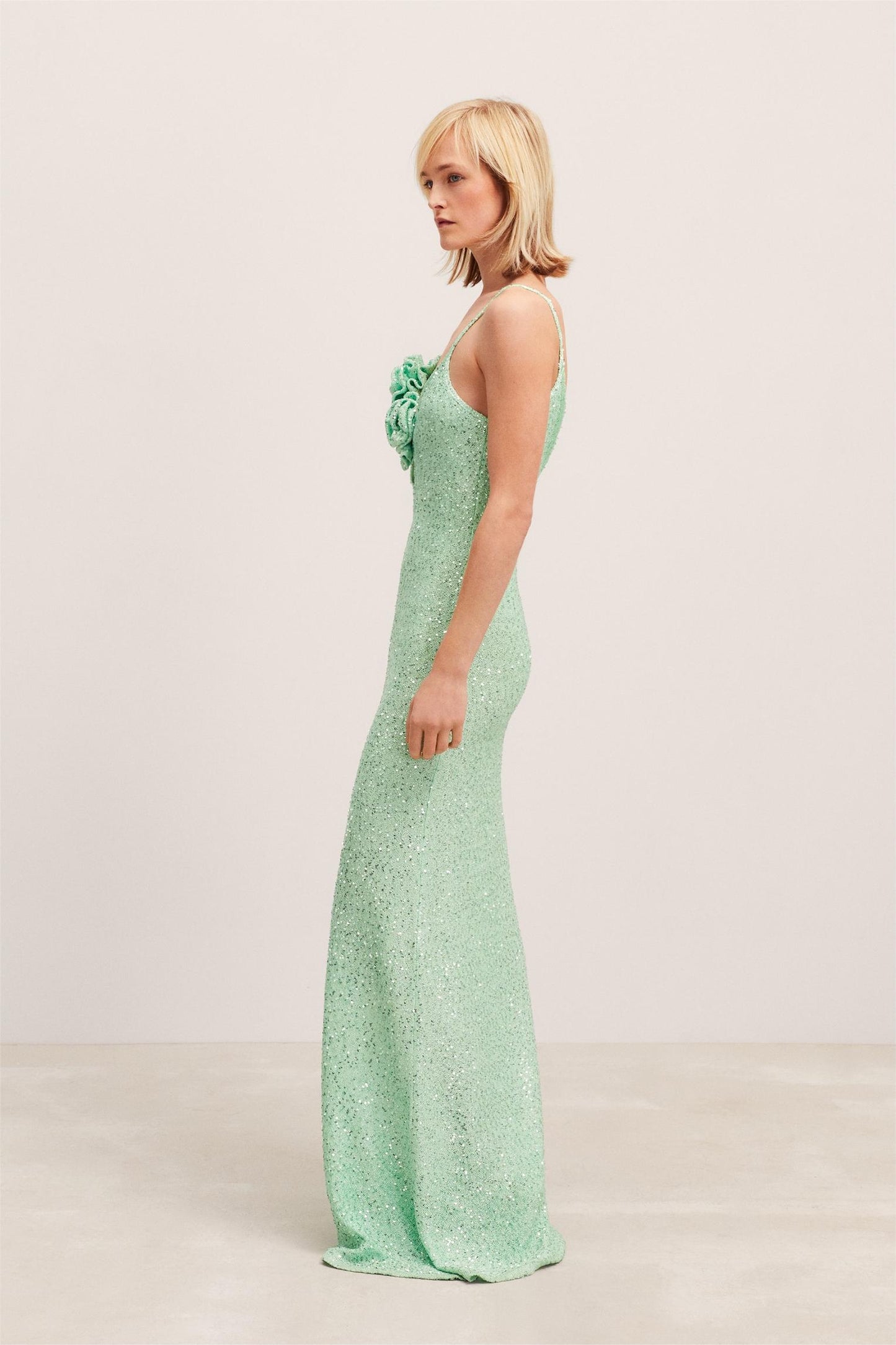 3D Floral Sequin Sleeveless Midi Dress