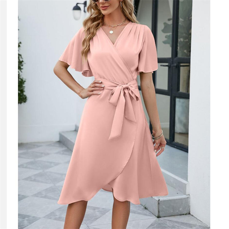 V-Neck Flared Sleeve Mini Dress in Multiple Colors