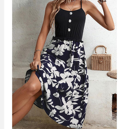 Floral Splice Sling A-line Midi Dress in Multiple Colors