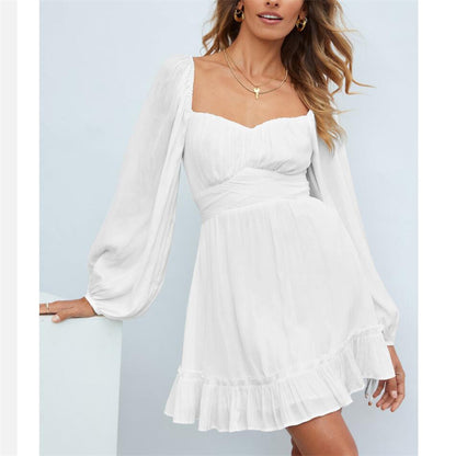 Ruffle Long Sleeve Square Collar Mini Dress in Multiple Colors