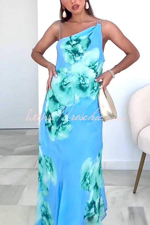 Floral Print Irregular Hem Open Back Strap Maxi Dress