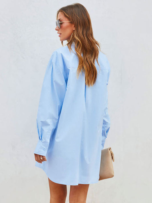 Shirt Dresses Turndown Collar Long Sleeves Mini Dresses