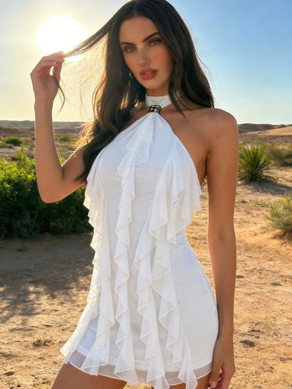 Halter Ruffle Hip-hugging Formal Dress Vacation Mini&Short Dresses