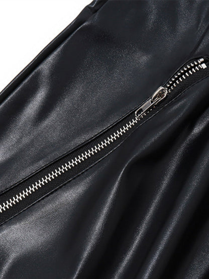 PU Leather Fold Zipper Buttons High-waisted Hip-hugging Skirts