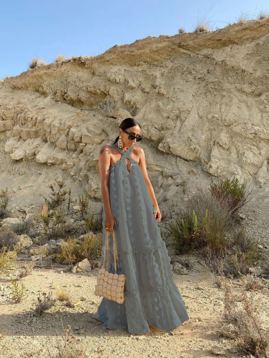 Halter 3D Crochet Lace Maxi Dresses