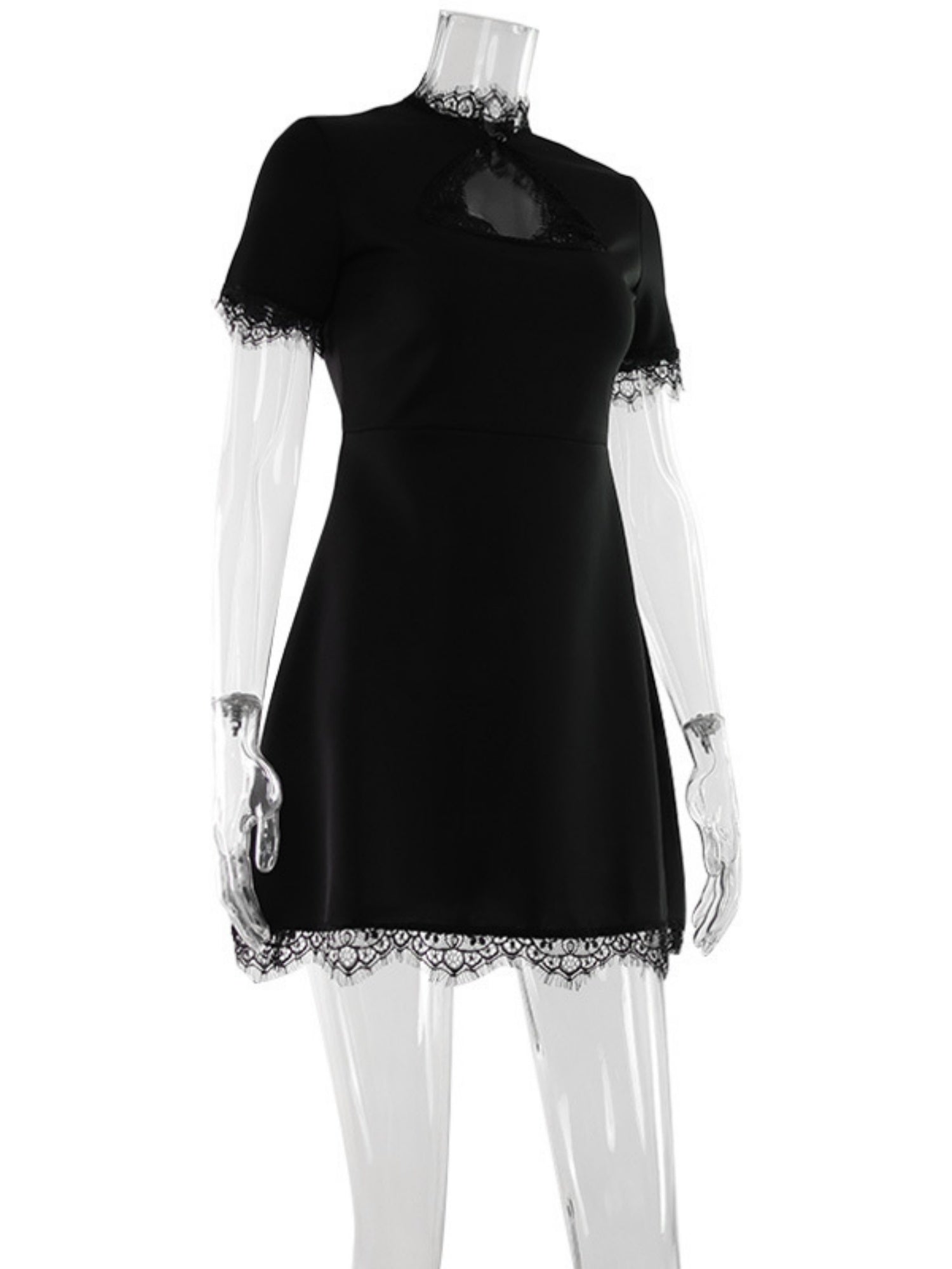 Lace Trim Hollow Out Waist Shaping Mini&Short Dresses