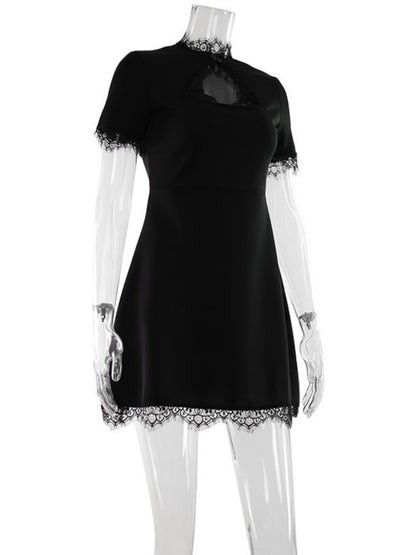 Lace Trim Hollow Out Waist Shaping Mini&Short Dresses
