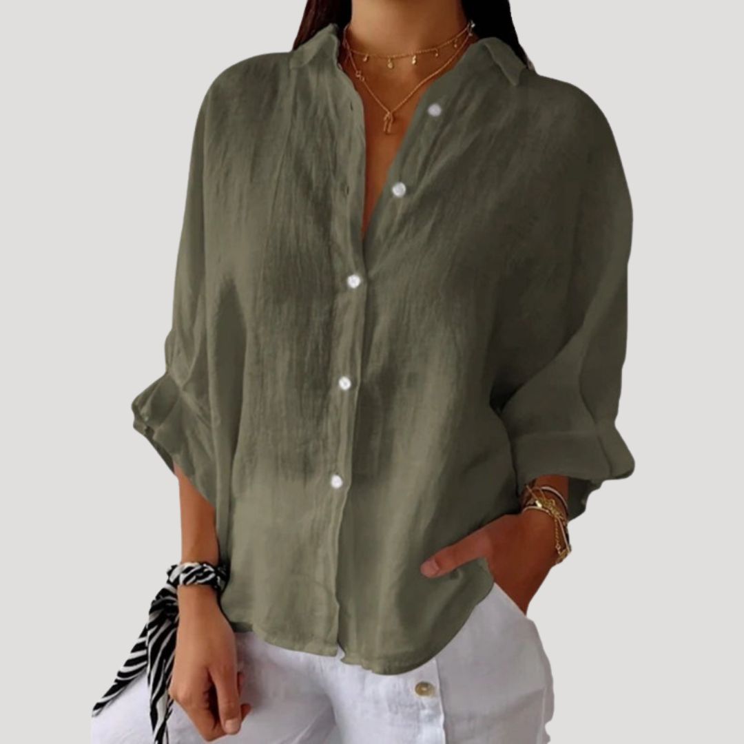 | Linen Long Sleeve Button Shirt Blouse