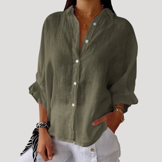 | Linen Long Sleeve Button Shirt Blouse