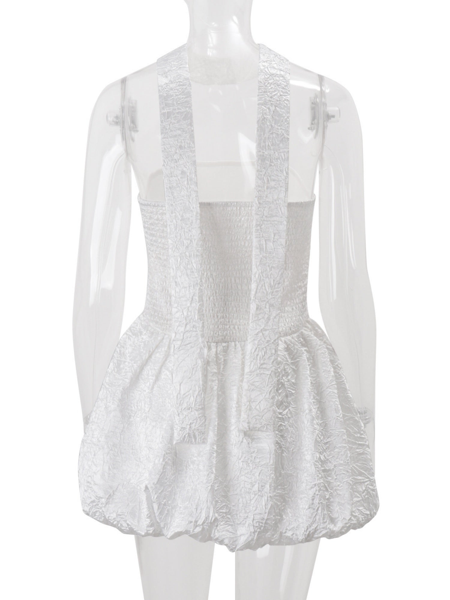 Ribbon Pleated Strapless Waist Shaping Mini&Short Dresses