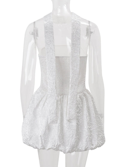Ribbon Pleated Strapless Waist Shaping Mini&Short Dresses