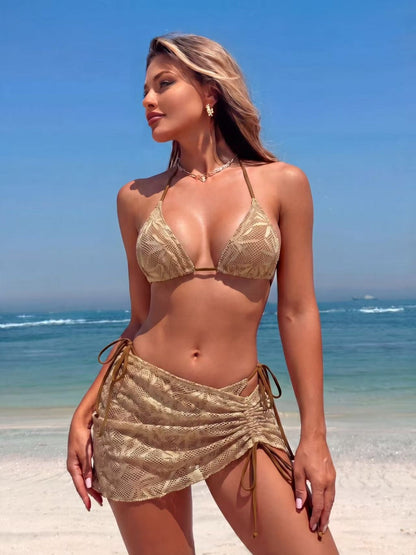 Drawstring Halter Set 3-piece Sets Bikinis