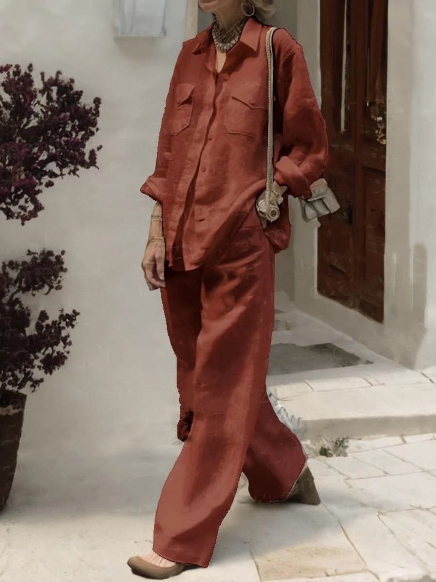 Long-sleeved Shirt And Loose-fitting Pants Two-piece Set