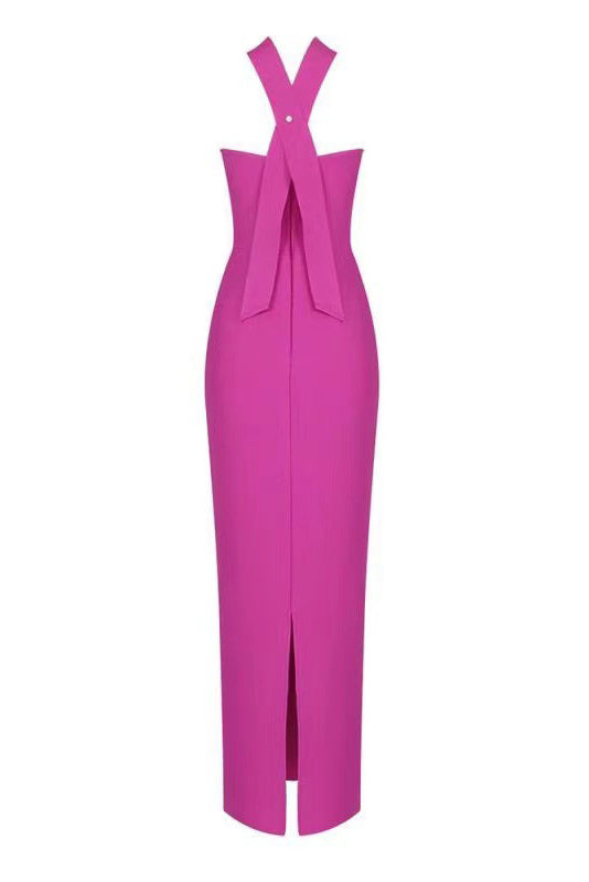 Strapless Sweetheart Bow Detail Teardrop Cutout Column Maxi Gown