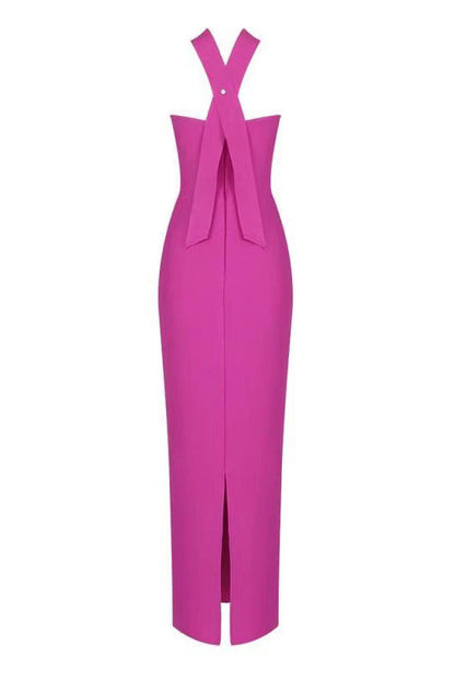 Strapless Sweetheart Bow Detail Teardrop Cutout Column Maxi Gown