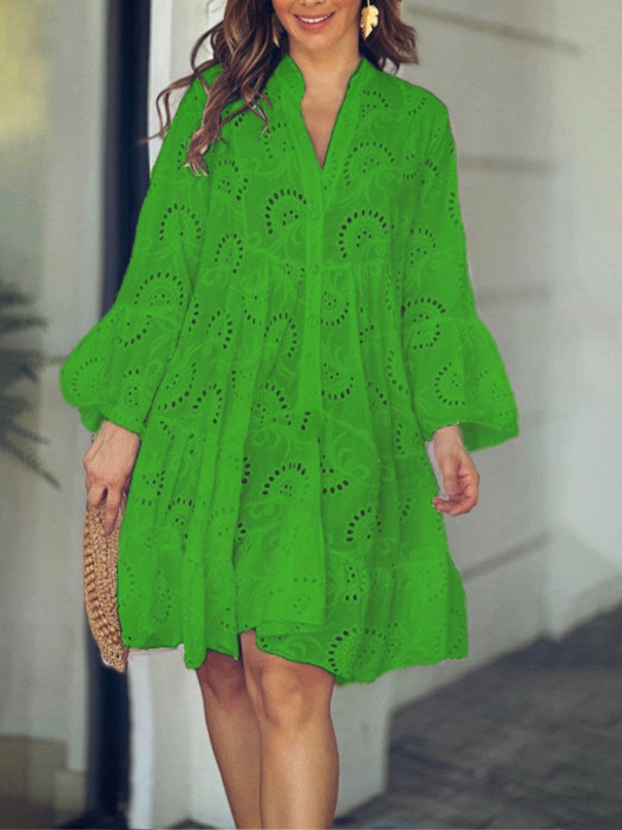 Embroidery Hollow Loose-fit Midi Dresses