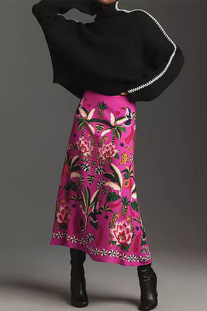 Margovil High Rise Tropic Print Midi Skirt