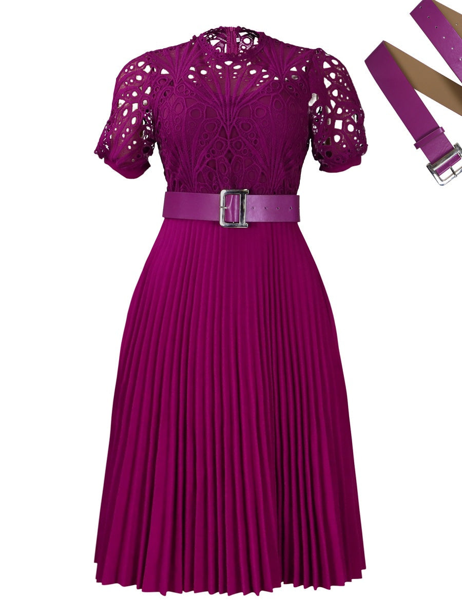 Short Sleeve Trim Lace Belts Mini&Short Dresses