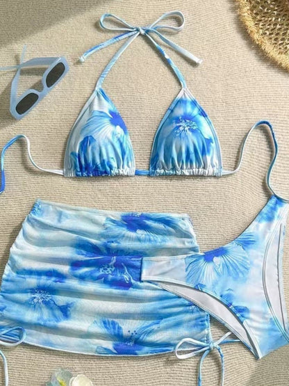 Printed Drawstring Halter Set 3-piece Sets Bikinis
