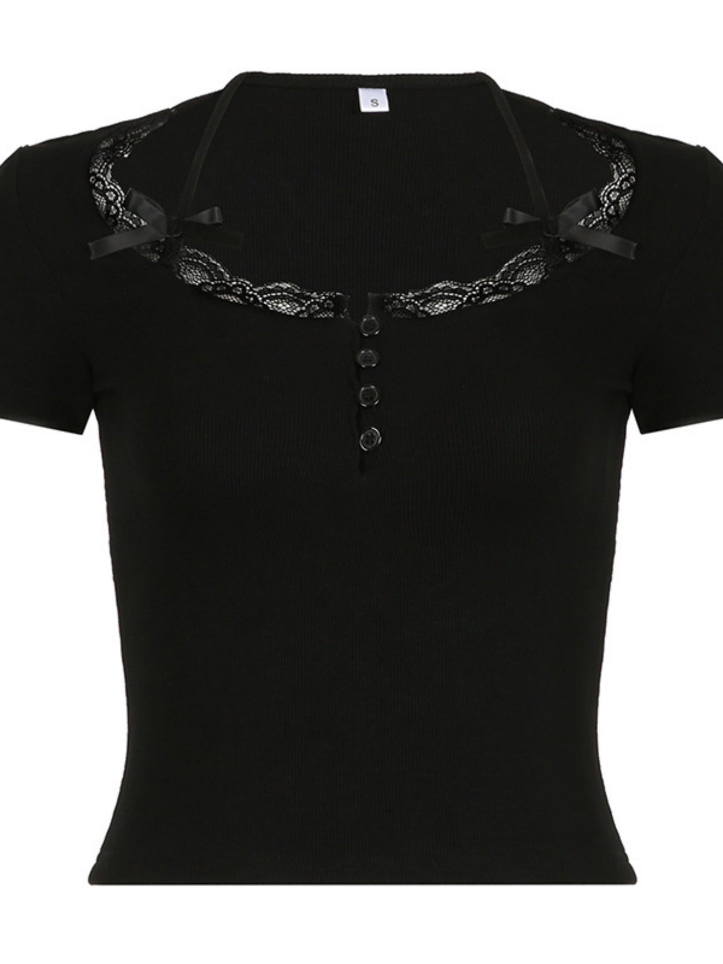 Lace Trim Square Neck Long-sleeved Top Button-down Halter Neck Tank Top