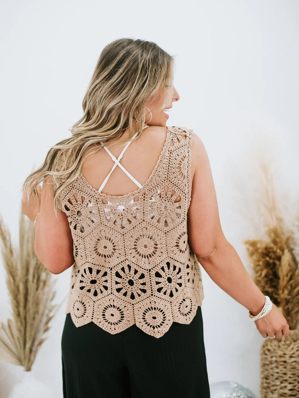 Loose Crochet Vest Sheer Top