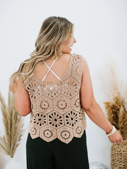 Loose Crochet Vest Sheer Top