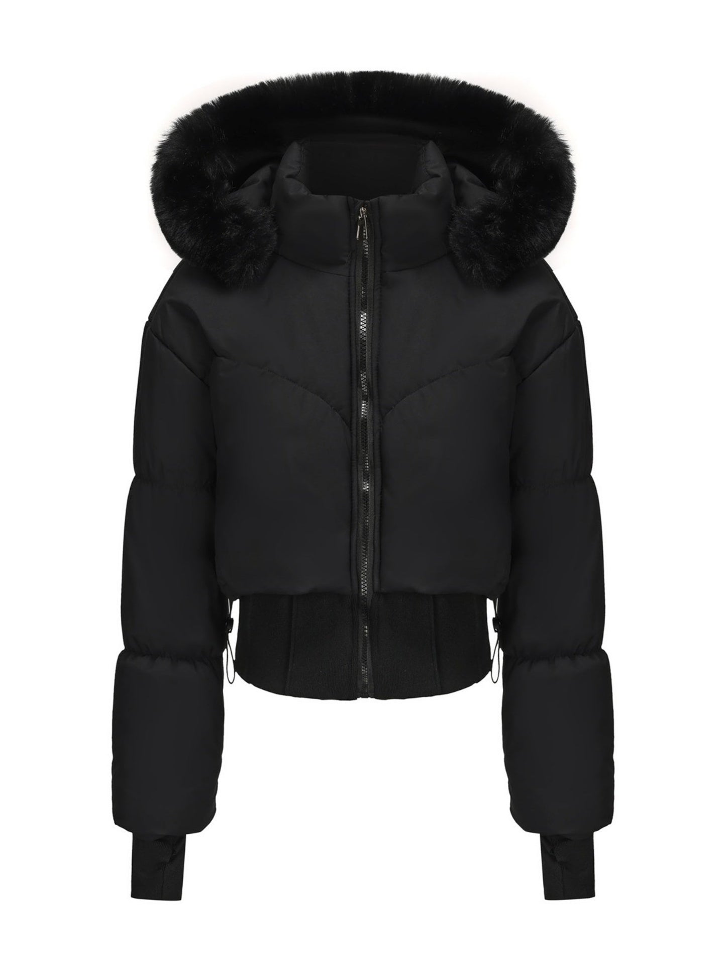 Large Fur Collar Hooded Pockets Short Waist Down Jacket