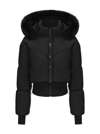 Large Fur Collar Hooded Pockets Short Waist Down Jacket