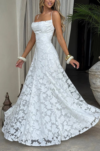 Margovil Spaghetti Strap Backless Lace-up Jacquard Maxi Dress