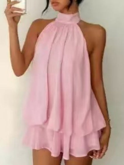 Chiffon Ruffle Halter Neck And Backless Mini&Short Dresses