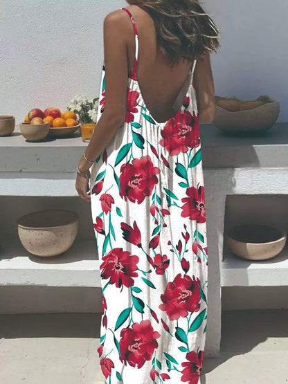 Vacation Halter-neck Backless Loose Long Dress