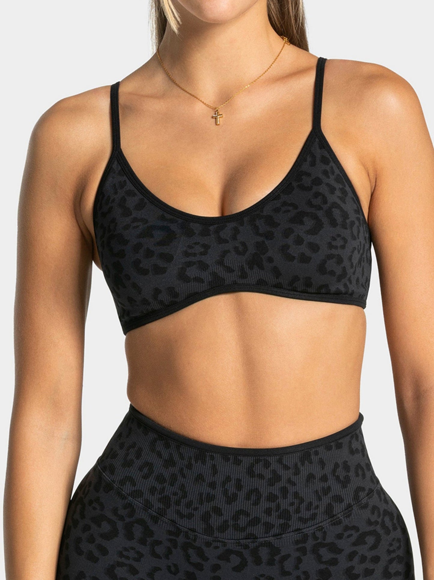 Leopard Print Contrasting Edging Yoga Bra Shockproof Slings Sports Vest