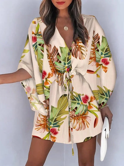 V-neck Tie For A Casual Vacation Look Mini&Short Dresses