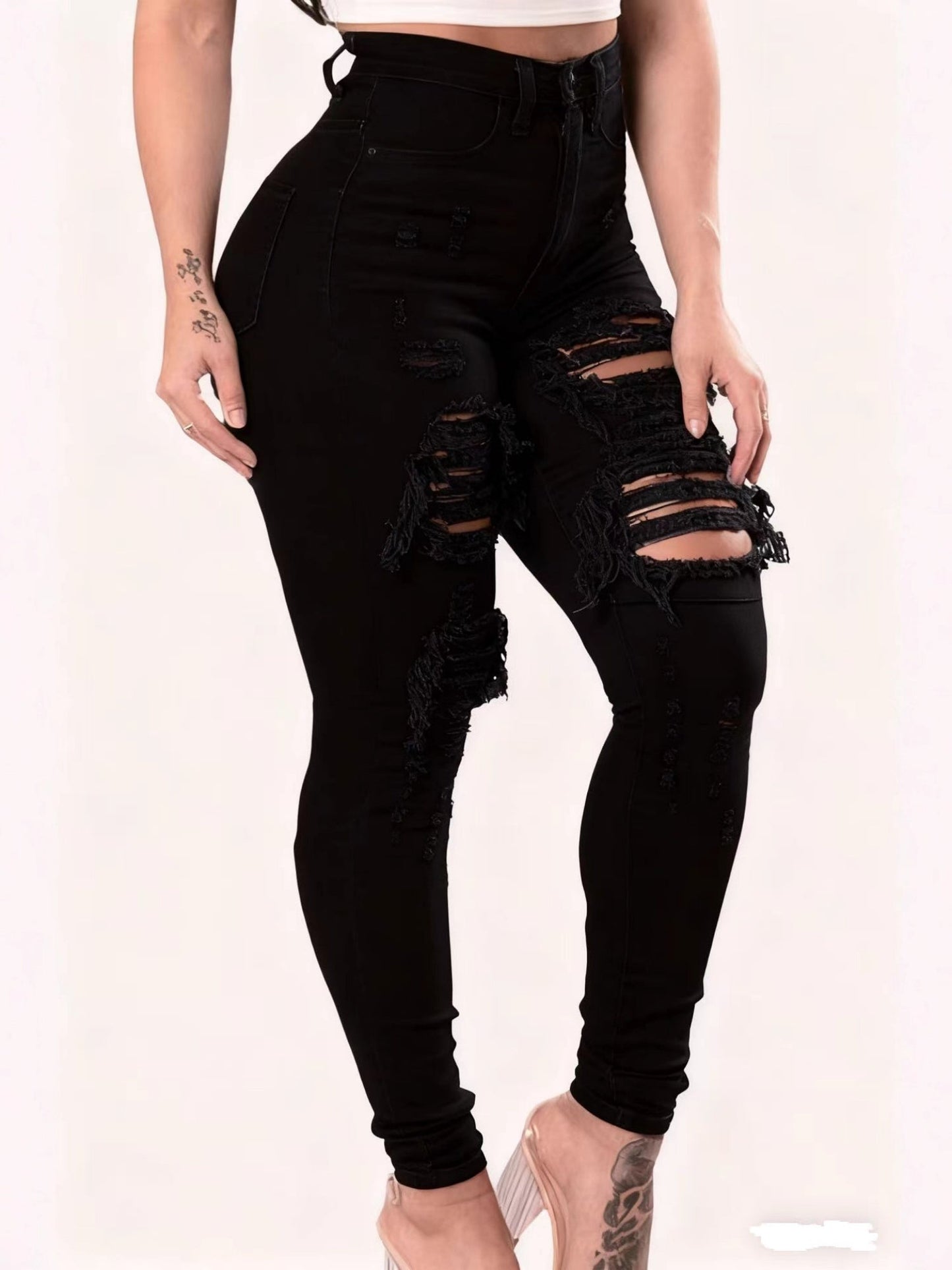 Hole Stretch Slimming Pencil Pants Jeans