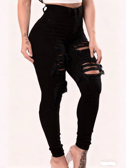Hole Stretch Slimming Pencil Pants Jeans