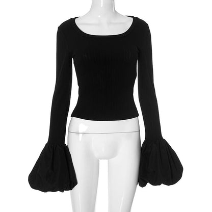 Trent Top With Umbrella Cuff Sleeves - Black