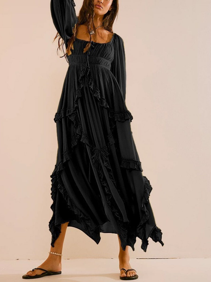 Deep V-neck Lace Openwork Beach Maxi Dresses