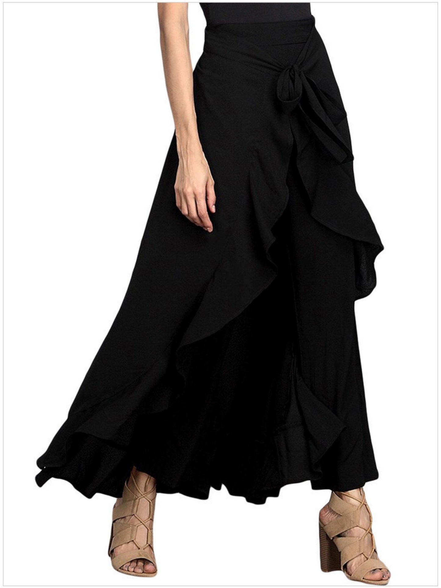 Chiffon Pleated High-waisted Ruffle Straps Yoga Pants